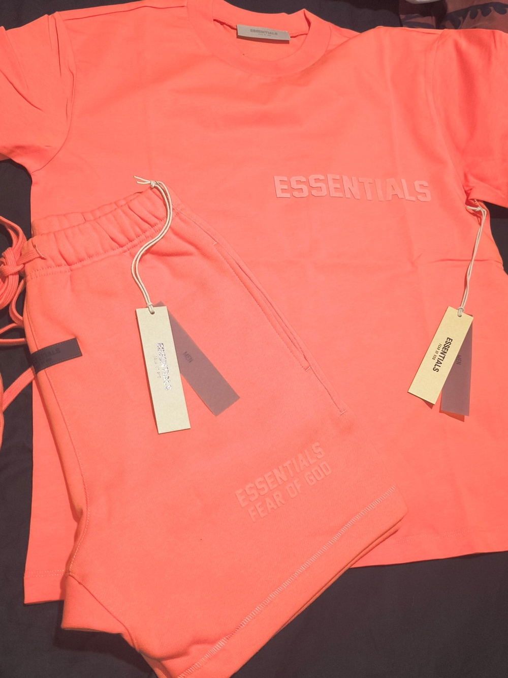 Essentials Neon Coral Tee & Shorts Set